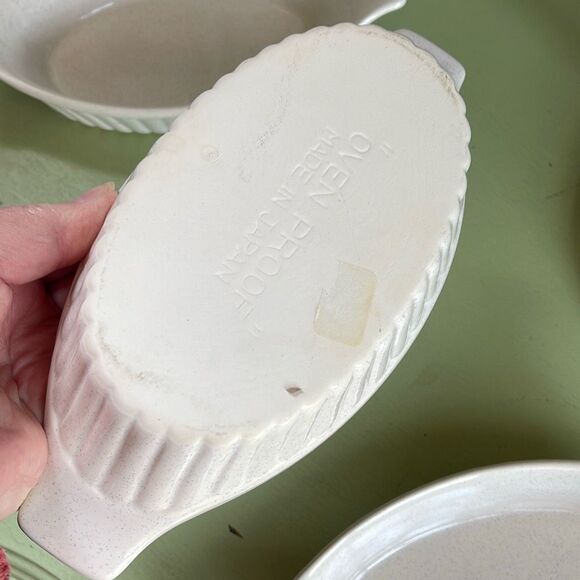 Oven proof made in Japan stoneware Au Gratin dish speckled set of 3. Midcentury - Picture 6 of 12